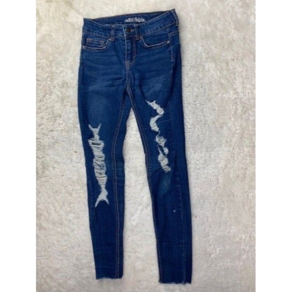 Wild Fable 00 High Rise Skinny Jeans Stretch Low Rise Distressed Dark Wash